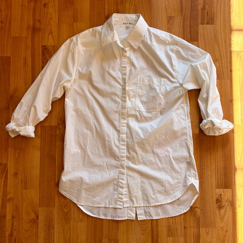 Alex Mill button-back shirt, S, white cotton poplin